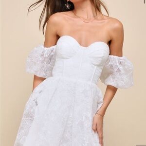 Lulu's White Strapless Lace Dress